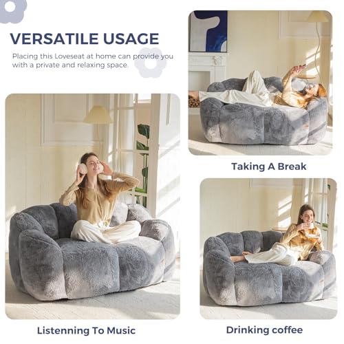 MAXYOYO Sitzsack, Floralförmige 2 Sitzer Sofa mit Memory-Foam Füllung, Weiches Kunstfell Sitzsack Giant für Wohnzimmer Schlafzimmer