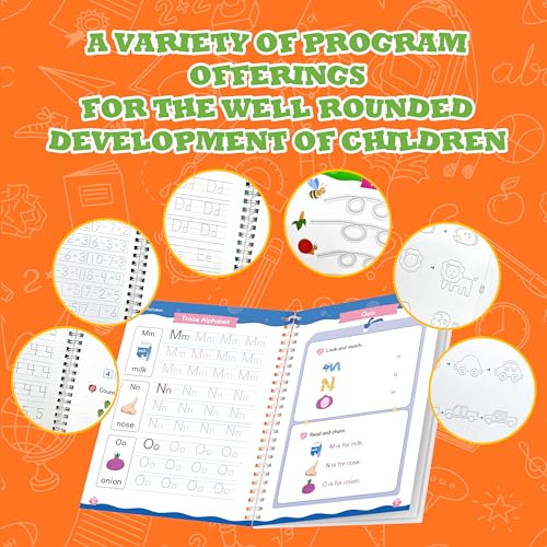 Magic Grooved Writing Practice for Kids Ages 3–8, Reusable Handwriting Workbooks with Deep Tracing Grooves – Letters, Numbers, Math & Drawing – Disappearing Ink Pens & Grips – Great Gifts for Kids