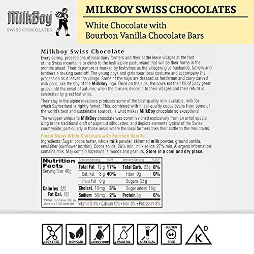 Milkboy Swiss White Chocolate Bars - Gourmet Bourbon Vanilla Chocolate Bars - Made With Pure Natural Vanilla - White Premium Chocolate Bar - Gluten Free - Non-Gmo - Kosher - 3.5Oz 5 Packs #TOP2
