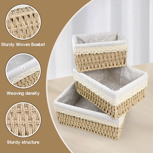 Aufbewahrungskorb Korb Spielzeug Aufbewahrung Badezimmer Körbchen Geflochten Wickeltisch Organizer Körbchen Kinderzimmer Boxen Basket Kleiner Korb 3er Set aus Gewebtem Recyclebarem