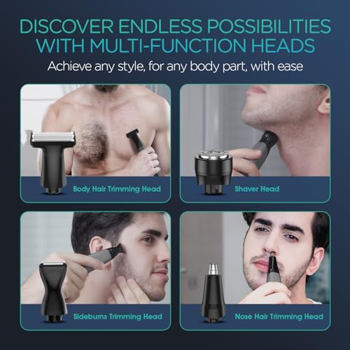 Image of VOYOR Beard Trimmer for Men Electric Razor, Nose Face Body Hair Trimmer with Adjustable Length Combs All in 1 Rechargeable Mens Grooming Kit Cordless Electric Shaver Wet /Dry TX510 (Grey)
