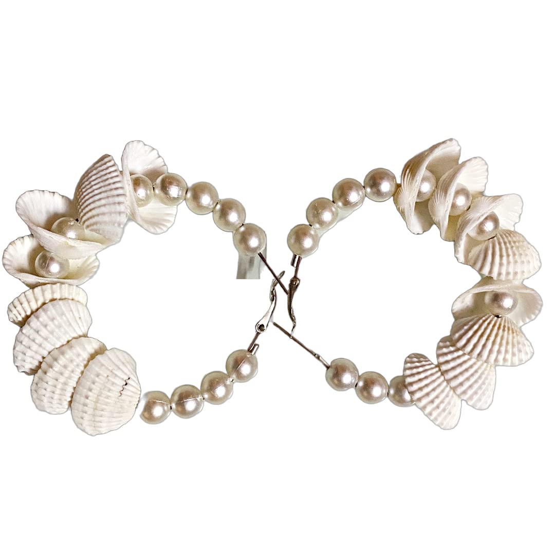 Batuliis online fashion Korean Earrings for Women Trendy Elegant White Sea Shell & Pearl Hoop Earrings for Girls (B0BMT4GTCW) Amazon Price History, Amazon Price Tracker