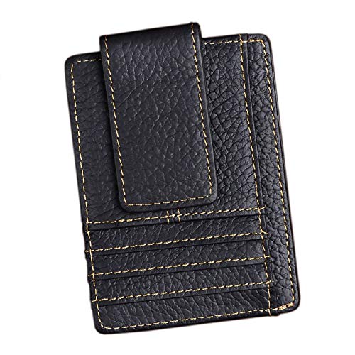 Image of Le'aokuu Genuine Leather Magnet Money Clip Credit Card Case Holder Slim Wallet
