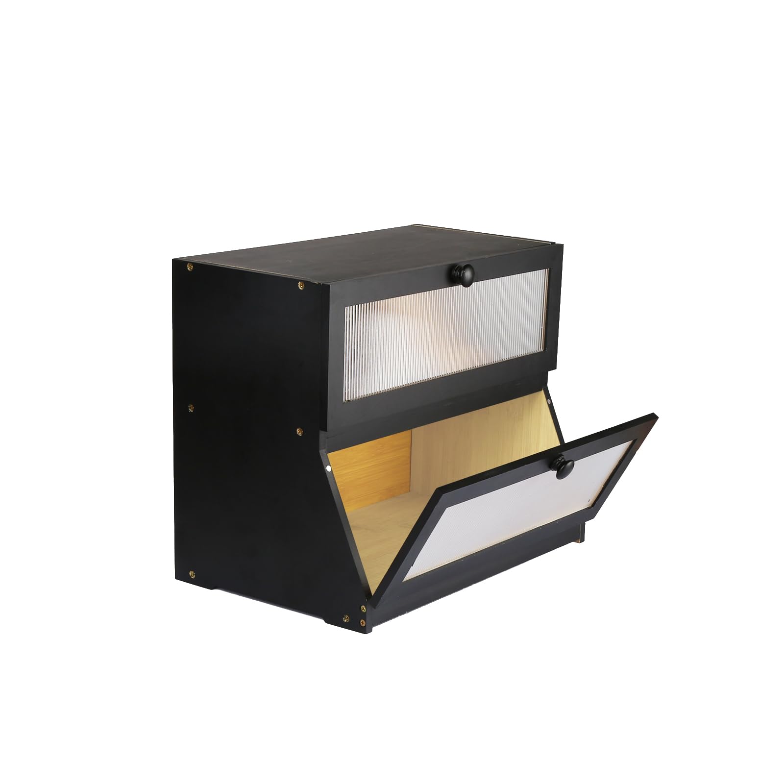 HUOLE Boîte à Pain Bambou 2- Couche Countertop Boîte en Bois pour Cuisine, Huche,pour le stockage du pain-40 x 33 x 25 cm - Bambou - Noir
