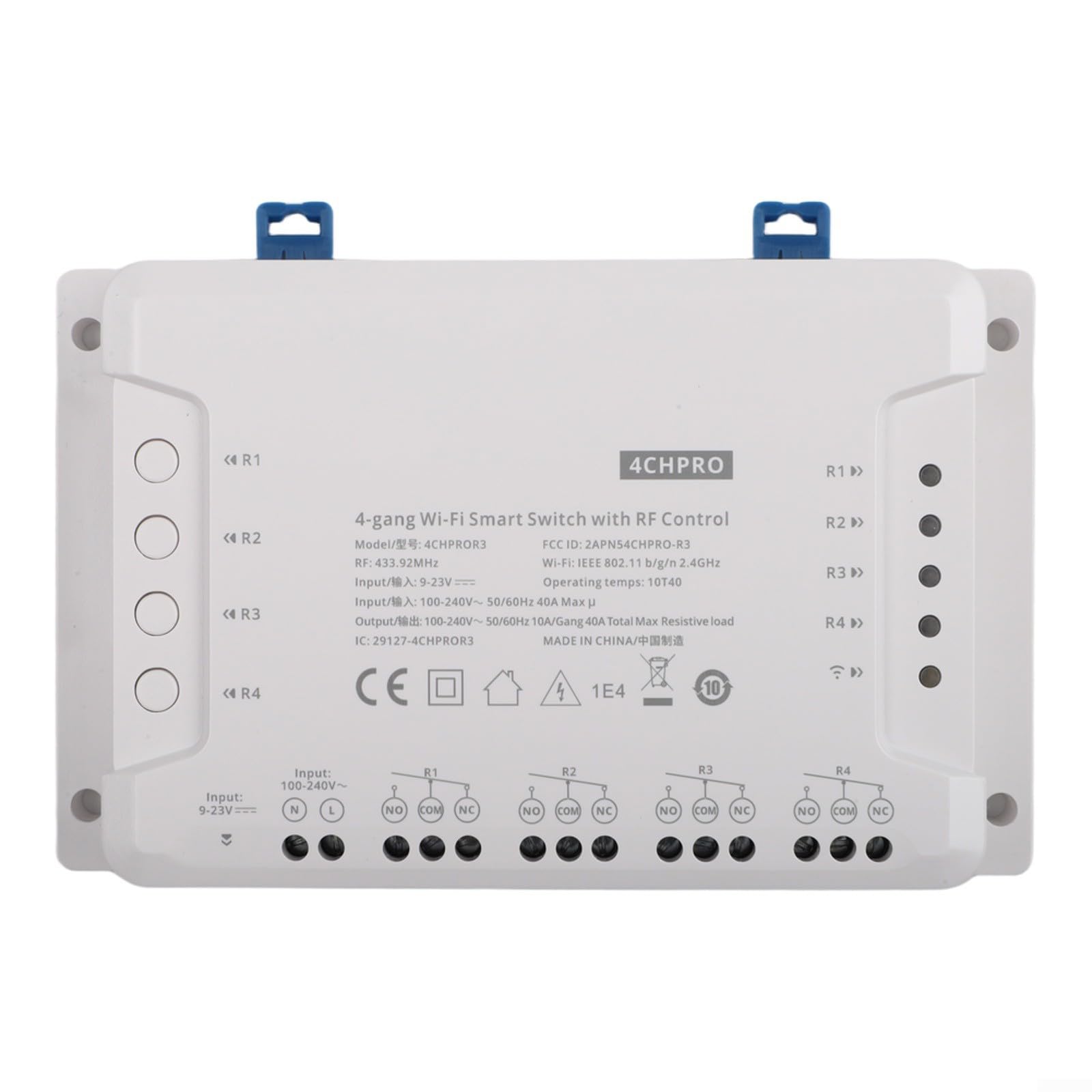 Interruttore intelligente WiFi 4CH R3 PRO - Modulo relè wireless per domotica, controllo vocale tramite Alexa e Google, compatibile con telecomando RF 433 MHz, montaggio su guida DIN per luci e