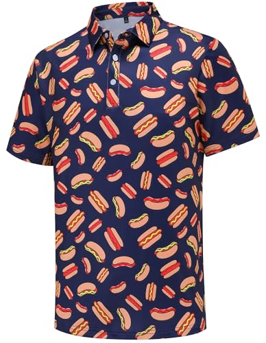 Mens Golf Polo Shirts Short Sleeve Dry Fit Print Performance Moisture Wicking Casual Funny Golf Polo Shirts for Men