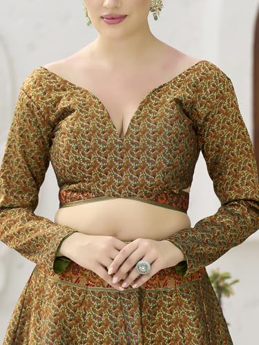 Image of PURVAJA Women's Kanjiwaram Semi-Stitched Lehenga choli