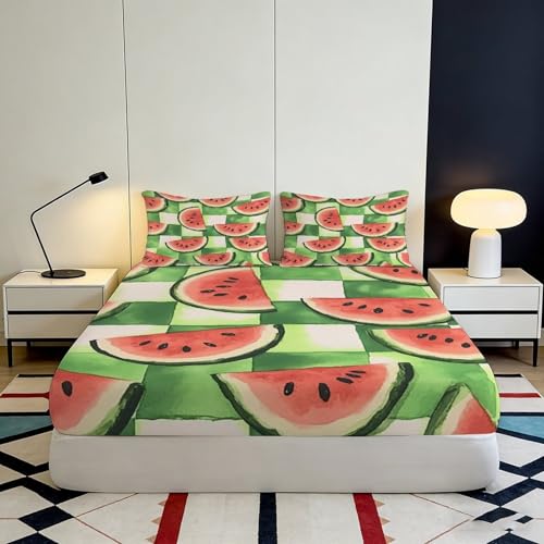 Housse matelas pastèque 200x200x25cm avec ensemble chambre microfibre 3D