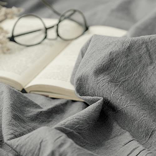 Image of EMME Grey Duvet Cover Twin Size 2-Piece Set Soft Cotton Bedding Collection Twin XL Comforter Cover with Pillow Sham Solid Color Button Closure & Corner Ties (Dark Grey, Twin /Twin XL)