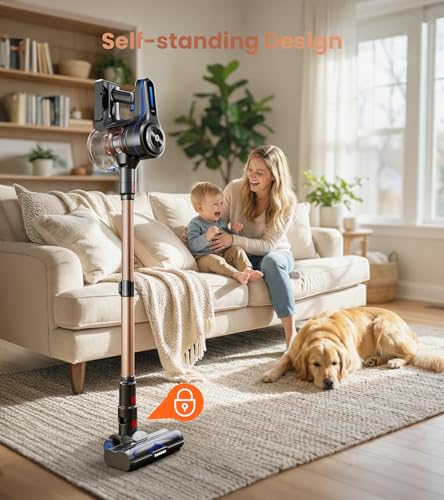 Image of NADALY Cordless Vacuum Cleaner, 500W 40KPA Stick Vacuum with 45min Runtime, Anti-Tangle Vacuum Cleaners for Home, Self-Standing Rechargeable Wireless Vacuum for Hardwood Floor Carpet Pet Hair
