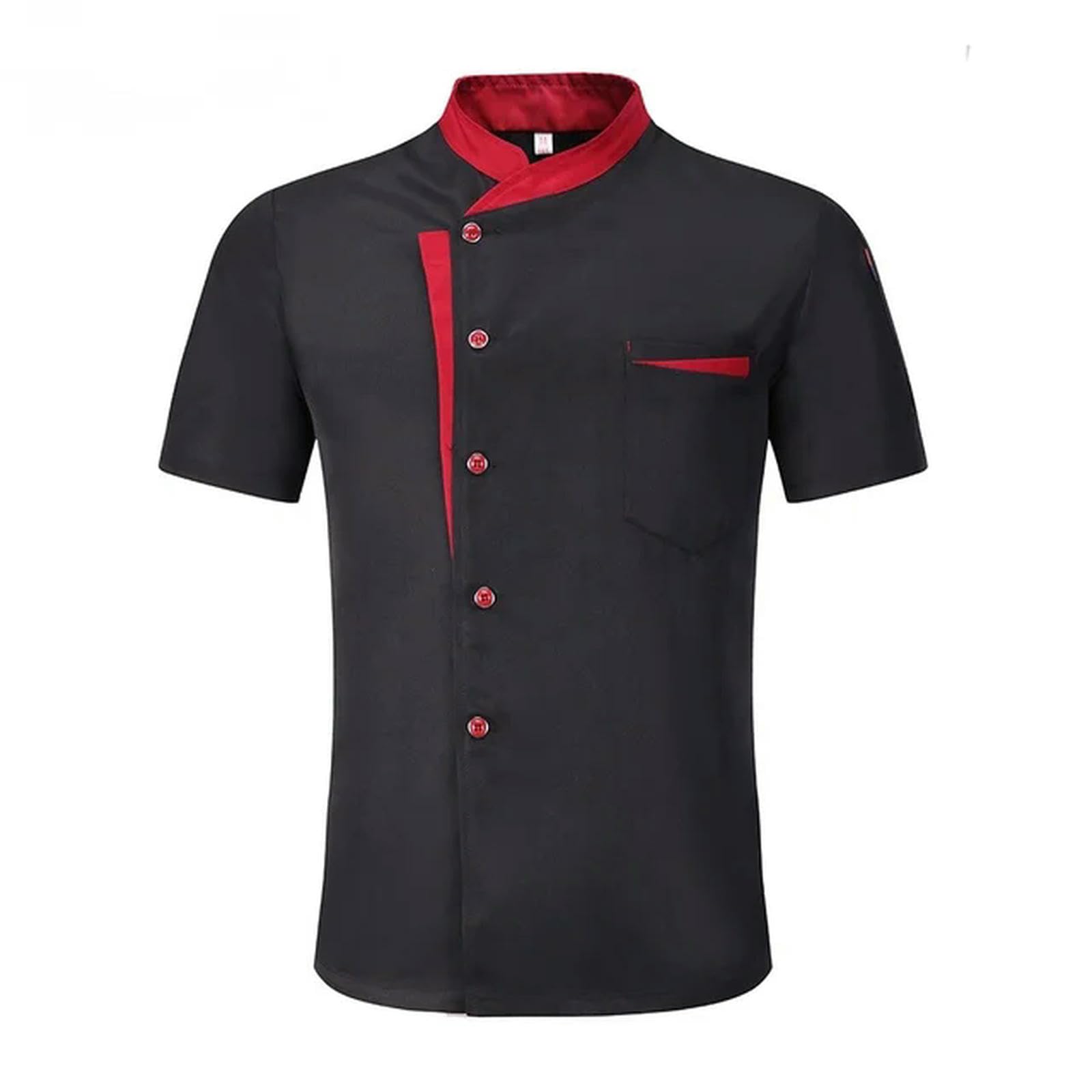 Unisex Restaurant Kitchen Chef Uniform Shirt Short/Long Sleeves Chef Jacket Works Clothes-Short Sleeve-4XL