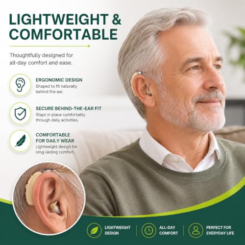 Image of Aika Rechargeable Digital Hearing Aid with Charging Case, Intelligent Noise Reduction, 42dB Sound Amplifier, Lightweight Behind-the-Ear Hearing Device for Seniors & Adults, Left /Right Ear Compatible