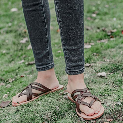 Image of Luoika Women's Wide Width Flat Sandals, Flip Flop Slides Sandal Casual Strapy Sandal Slip on Summer Beach Shoes for Women.