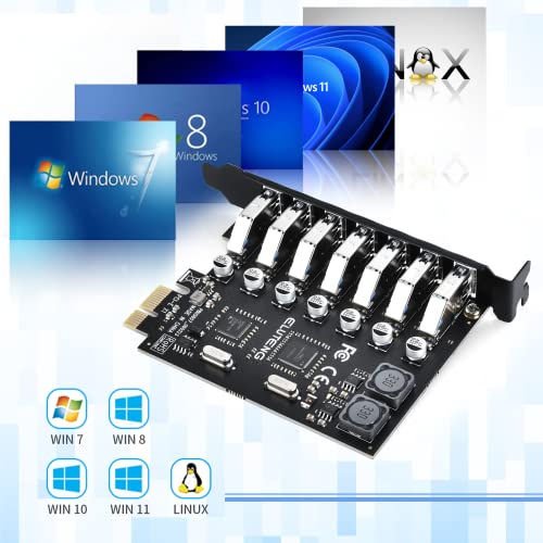 image for ELUTENG PCIE USB 3.0 Card 7 Ports PCI Expree to USB Expansion Card Sup