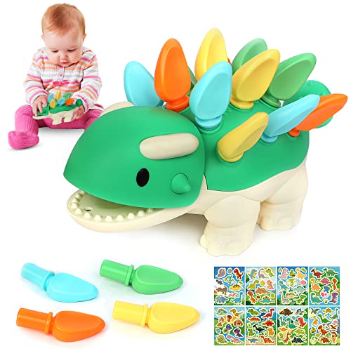 YADIMI Montessori Spielzeug ab 1-2 Jahr,Dinosaurier Spielzeug Baby Steckspiel,Lernspielzeug Geschenk mit 8 Dinosaurier Aufkleber für Jungen Mädchen 2 3 4 5 Jahre Cover