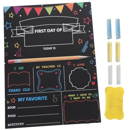jojofuny 1Set Double Sided School Sign Board First Day Chalkboard with Random Colored Chalks Eraser for Kindergarten Bulletin Home Decoration