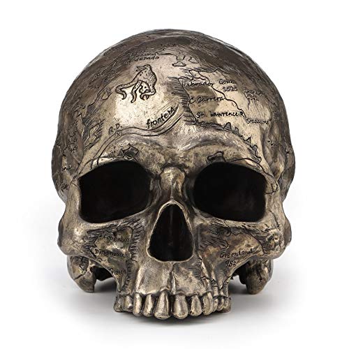 Veronese Design Bronze Finish Craniumography Old Treasure Map On Skull Statue #TOP1