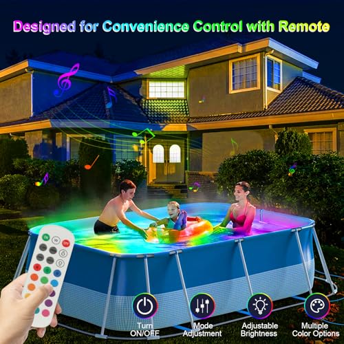 Image of BSGlobal Smart LED Pool Lights with RGB Color Changing, IP68 Waterproof, 10W Submersible Lights with 33ft Cord for Inground /Aboveground Pool, App /Remote Control