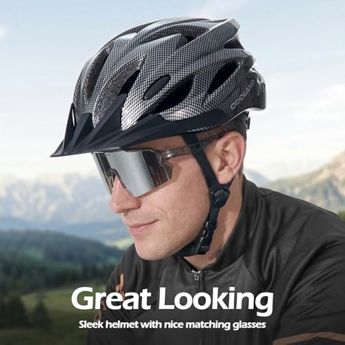 Image of Odoland Adult Bike Helmet with Cycling Sunglasses Set for Men & Women | Safety Certified Bicycle Helmet, UV Protection Glasses, Adjustable Dial for Mountain, Urban, Skating, Road, City Commuting