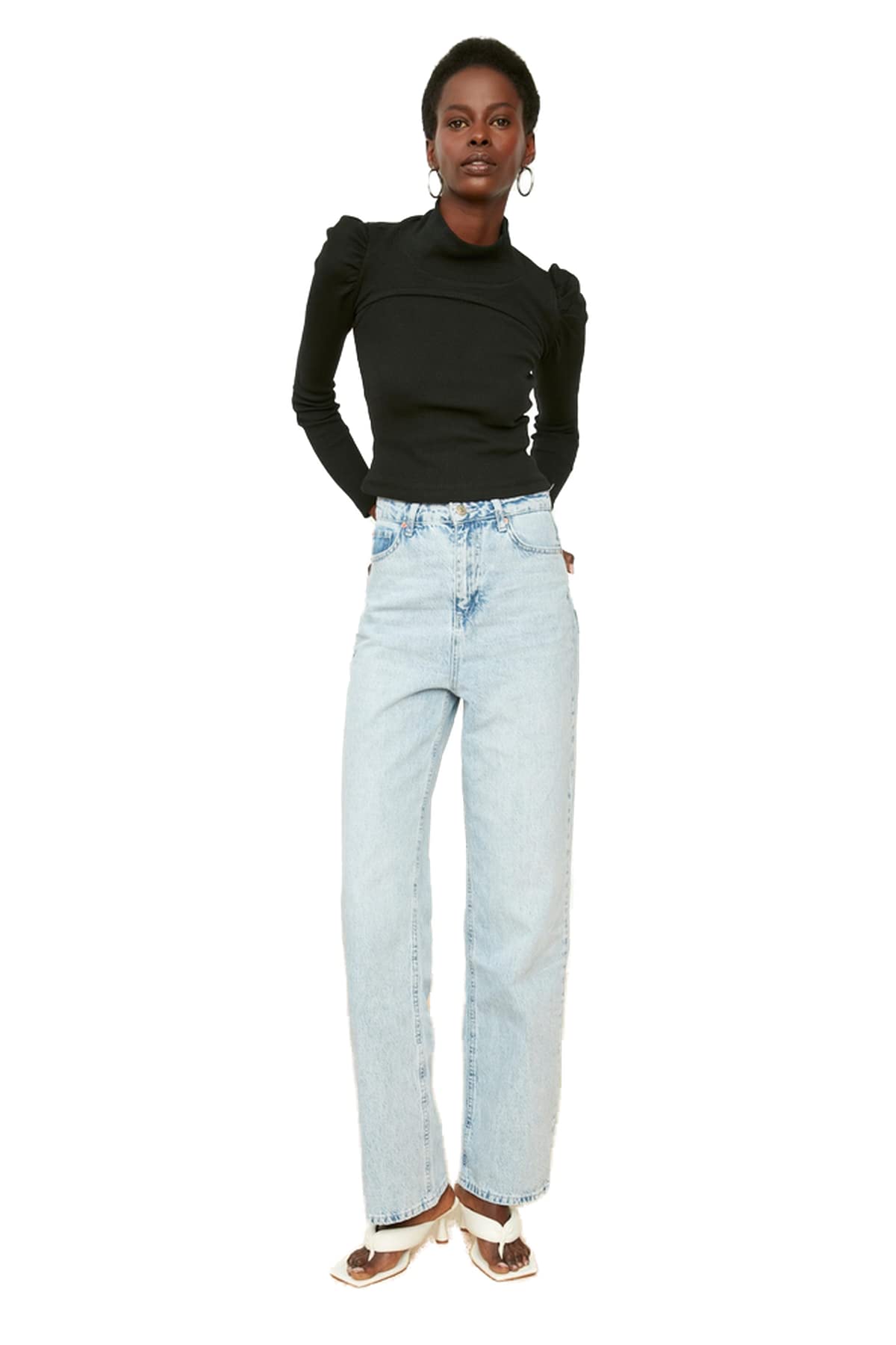 Trendyol Woman Basics High Waist Straight Leg 90's Wide Leg Jeans Blau