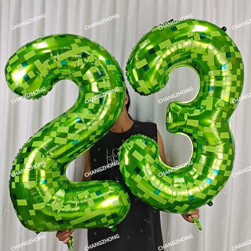 Image of 40 inch giant Green pixel miner game number 2 balloon | Large mining theme foil balloon 0-9 for pixel game parties children's birthdays party anniversary baby shower decoration