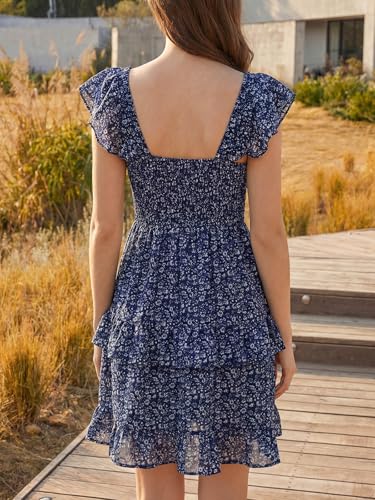 Image of Fessceruna Womens Summer Ruffle Dresses Elastic Empire Waist A-line Layered Swing Flowy Mini Dress