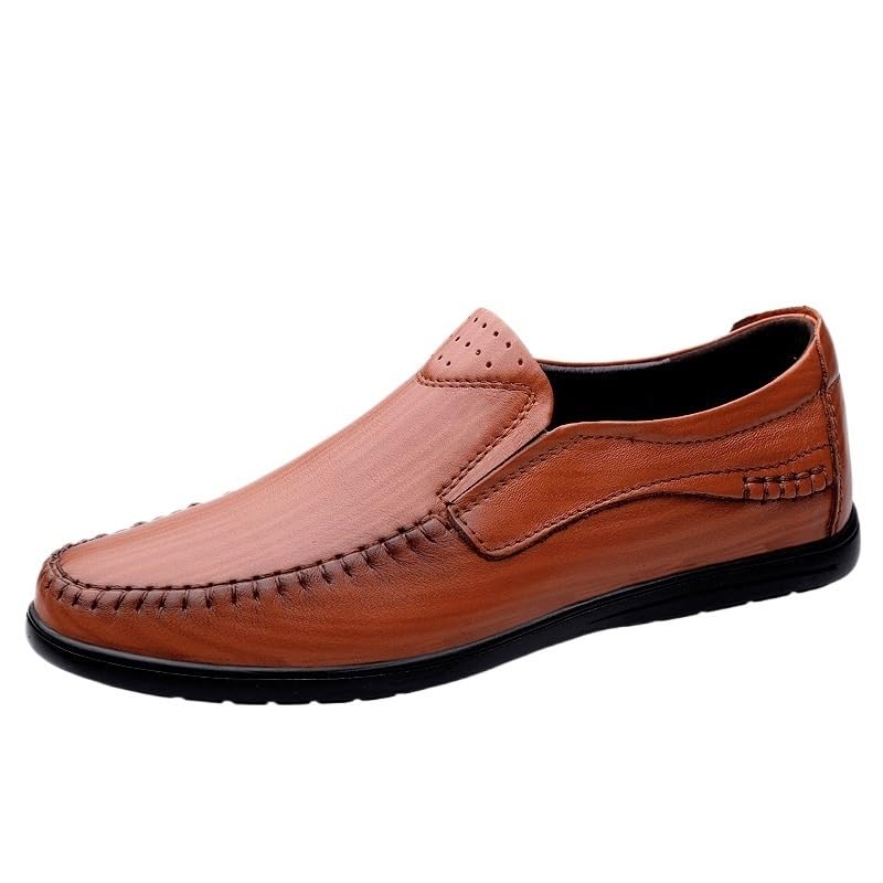 Breathable Slip-On Loafers for Men, Leather Dress Shoes, Casual Business Flats, Comfortable Outdoor Footwear, Lightweight Men's Loafers, Versatile Leather Shoes for Men