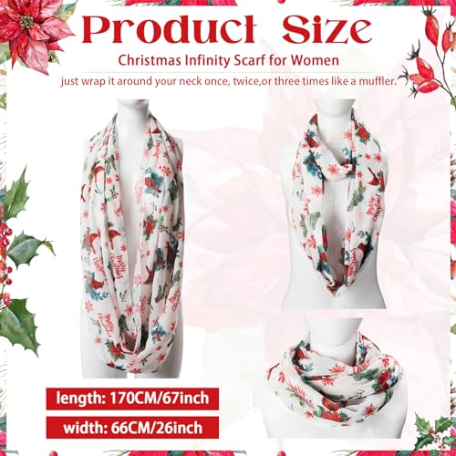 Shinymoon Christmas Cardinal Scarf for Women Lightweight Soft Winter Birds Loop Scarf Floral Snowflake Circle for Women Xmas Gifts Decoration2