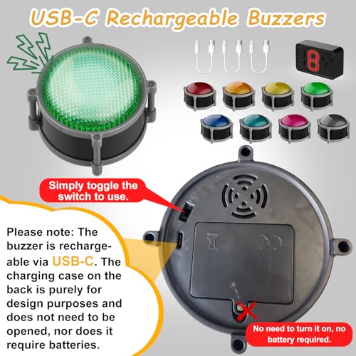 Image of Buzzers for Trivia Games, Rechargeable Answer Buzzers for Classroom with Light, Show Who Buzzed First, 4 Modes, 50m(164Ft)-Buzzer System for Game Show, School, Jeopardy, Family Feud Night (Colorful)