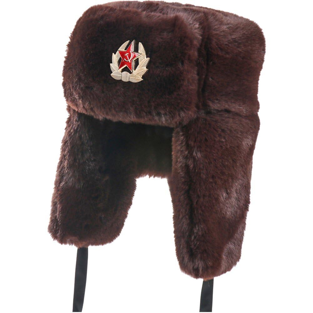 Sombrero De Unisex con Insignia Militar Soviética, Sombreros De Bombardero, Sombrero De Invierno Aire Libre con Orejeras, Sombrero De Caza De Felpa para Esquiar, Uso Diario