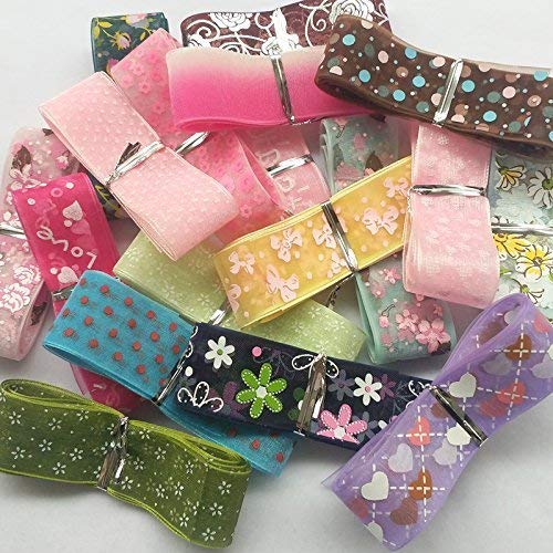 Chenkou Craft Random 20 Yards 1\" 25MM Mix Lots Spring Summer Organza Ribbon Assorted Dots Bow Flower Love Heart Rose (Organza Ribbon 1\")