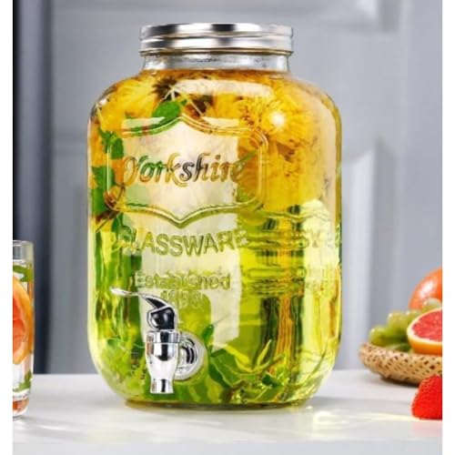 EnergyDeer保存瓶ドリンクポット ガラス製密閉瓶 飲料 コーヒーポット ステンレス蛇口 梅酒 ジュース ビール用大容量 保存容器 キッチン収納 (5L,A)