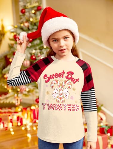 Image of BesserBay Girls Christmas Raglan Shirt Casual Leopard Stripe Patchwork Tunic Top 4-14 Years