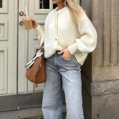 Image of Women Y2k Crop Cardigan Sweater Long Sleeve Button Down Cardigan Vintage Open Front Sweater Cute Knit Pullover Tops