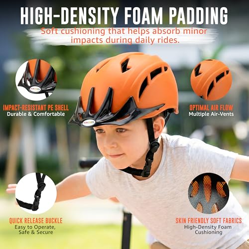 Image of Kidsmate Sports Protective Gear Set for Boys & Girls | Kids Safety Guard Contains Helmet, Knee Pads, Elbow Pads & Wrist Guards | Ages 3-14 Years, Ideal for Cycling, Skateboarding & Scooters (Orange)