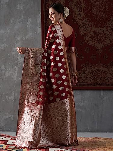 Image of AKHILAM Women's Woven Design Banarasi Silk Saree With Unstitched Blouse Piece (MAHI4001 Parent)