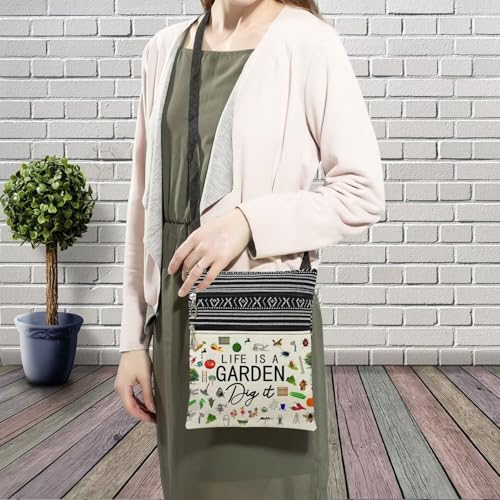 Life Is A Garden Messenger Bag Small Ethnic Pattern Printed Adjustable Strap Crossbody Zipper Bag Phone Bag Wallet Cute Shoulder Handbag for Gardeners Green Fingers Women3