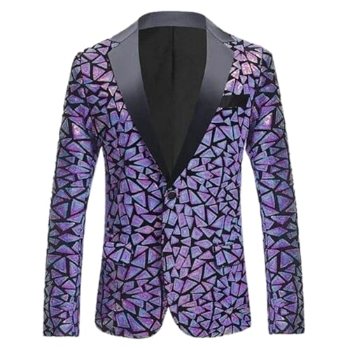 Men Sequin Suit Single-Button Jacket Singer Stage Performance Dress Blazer