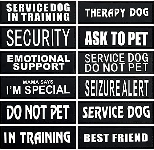 Syhood 24 Pieces Reflective Dog Vest Patches Service Dog in Training Vest Large Service Dog Harness Black Removable Pet Tactical Patches for Animal Vest Harnesses Collars Leashes (6.3 x 2 Inch)