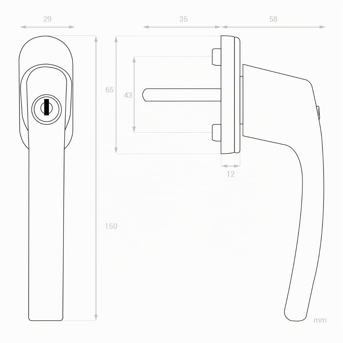 kwmobile Poignée de fenêtre verrouillable aluminium blanc RAL 9016 Longueur tige 35 mm Sécurité enfant
