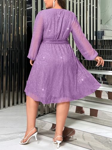 Image of RED DOT BOUTIQUE 876 - Plus Size Elegant Sheer Sleeve Dress with Waist Sparkle Chiffon Mesh Cocktail Dress