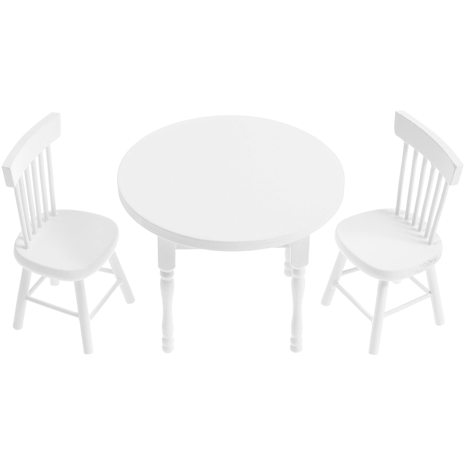 Vaguelly 1/12 Scale Miniature Dollhouse Dining Table Set with 2 White Wooden Chairs Round Table Decor for Dollhouse Kitchen Accessories and Living