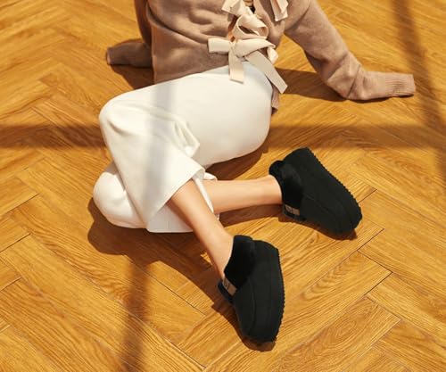 COFACE Womens Warm House Slippers Fuzzy Moccasin Winter Shoes Ladies Platform Thick Cushion Yoga Foam Lightweight Indoor Outdoor Hard Rubber Sole with Arch Support2