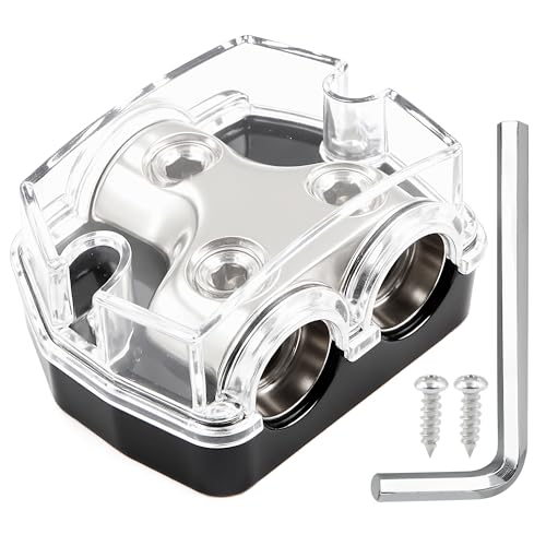 TuoLauthon 2 Way Power Distribution Block 1x 0 GA in 2X 0 GA Out Circuit Protector Distribution Connecting Blocks for Car Audio Splitter,1Pc with Installation Kit