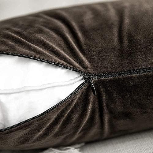 Image of Decorative Holland Velvet Cushion Square Pillow Covers Pillowcases for Sofa Bedroom with Invisible Zipper || (Brown, Set of 2 Piece (16X16 Inches)