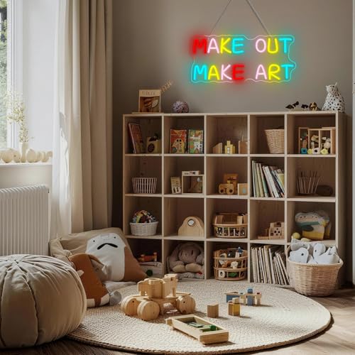 Image of Horseneon Make Out Make Art Neon Sign Led Light Classroom Decor Light Up Sign Dimmable Classroom Lights Neon Signs for Wall Decor Led Wall Art Gifts for Artist Children