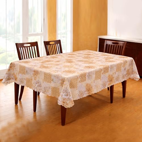 Image of Dakshya Industries PVC Waterproof Table Cover 6 Seater 54x78 Inch - Washable Oil & Stain Resistant Dining Table Cover (Gold)