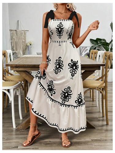 Image of Floerns Women's Vintage Sleeveless Tie Shoulder Sundress Floral Print Cami Maxi Dress