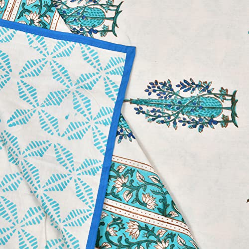 Image of BLOCKS OF INDIA Hand Block Printed Cotton Summer Single Size Reversible Printed Malmal Dohar (Blue Buta)