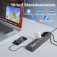 Tischsteckdose Steckdosenleiste mit 2 USB C (PD 30W),5 Fach Mehrfachsteckdose mit Schalter,Steckdosenleiste mit USB,4000W/16Amit 3M Kabel für Zuhause Büro und Reisen (Schwarz, 3M & 30W) – Ansicht 3